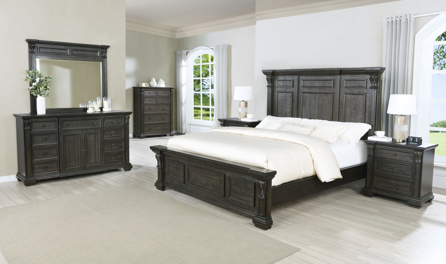 Farson Distressed Dark Walnut Finish Wood Bedroom Collection