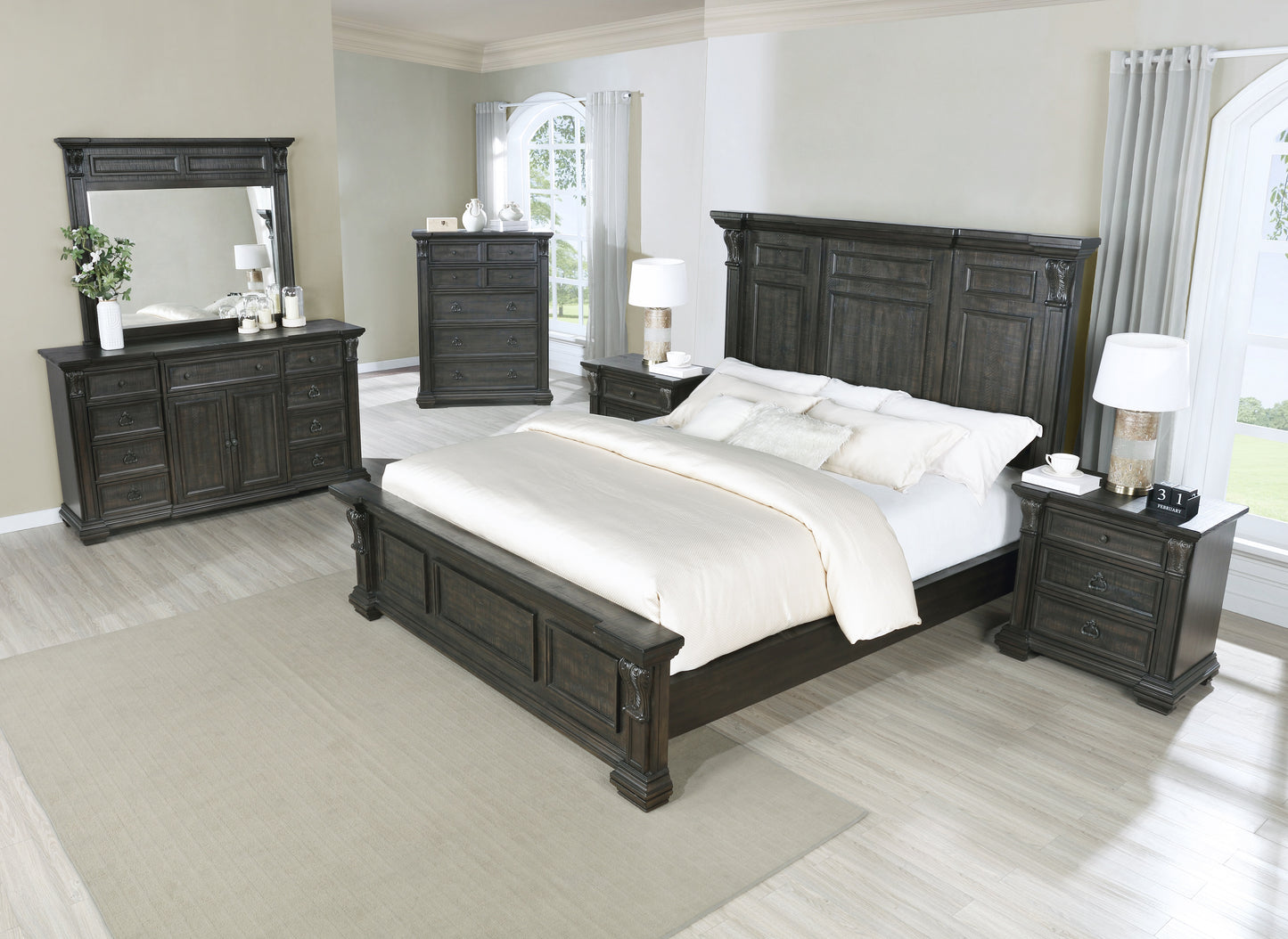 Farson Distressed Dark Walnut Finish Wood Bedroom Collection