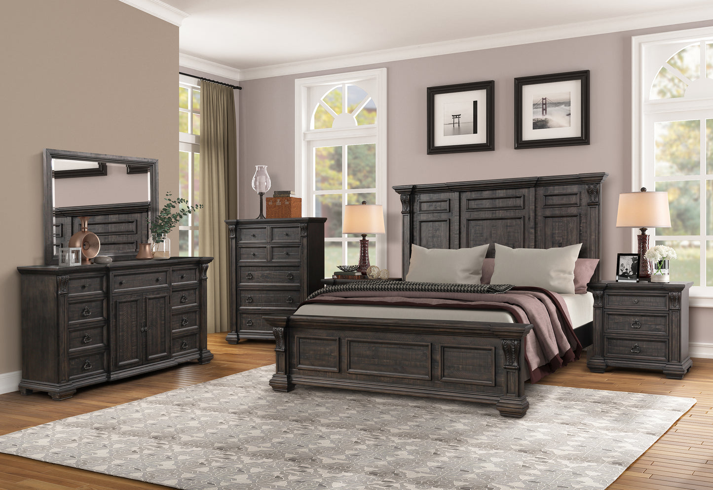 Farson Distressed Dark Walnut Finish Wood Bedroom Collection