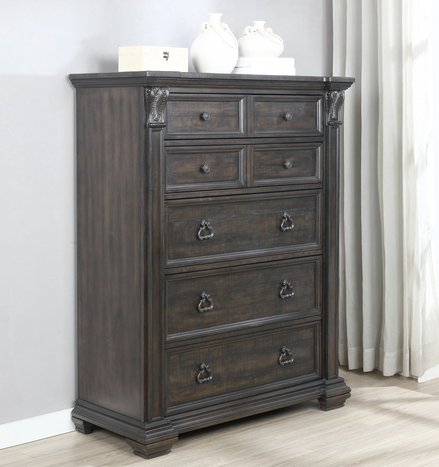 Farson Distressed Dark Walnut Finish Wood Bedroom Collection