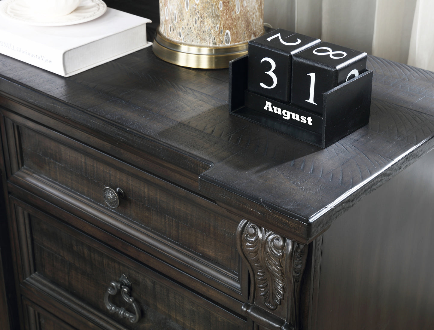 Farson Distressed Dark Walnut Finish Wood 3-Drawer Nightstand