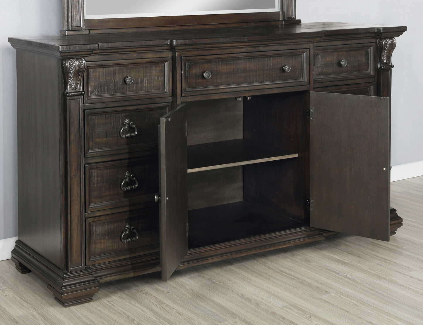 Farson Distressed Dark Walnut Finish Dresser with Door