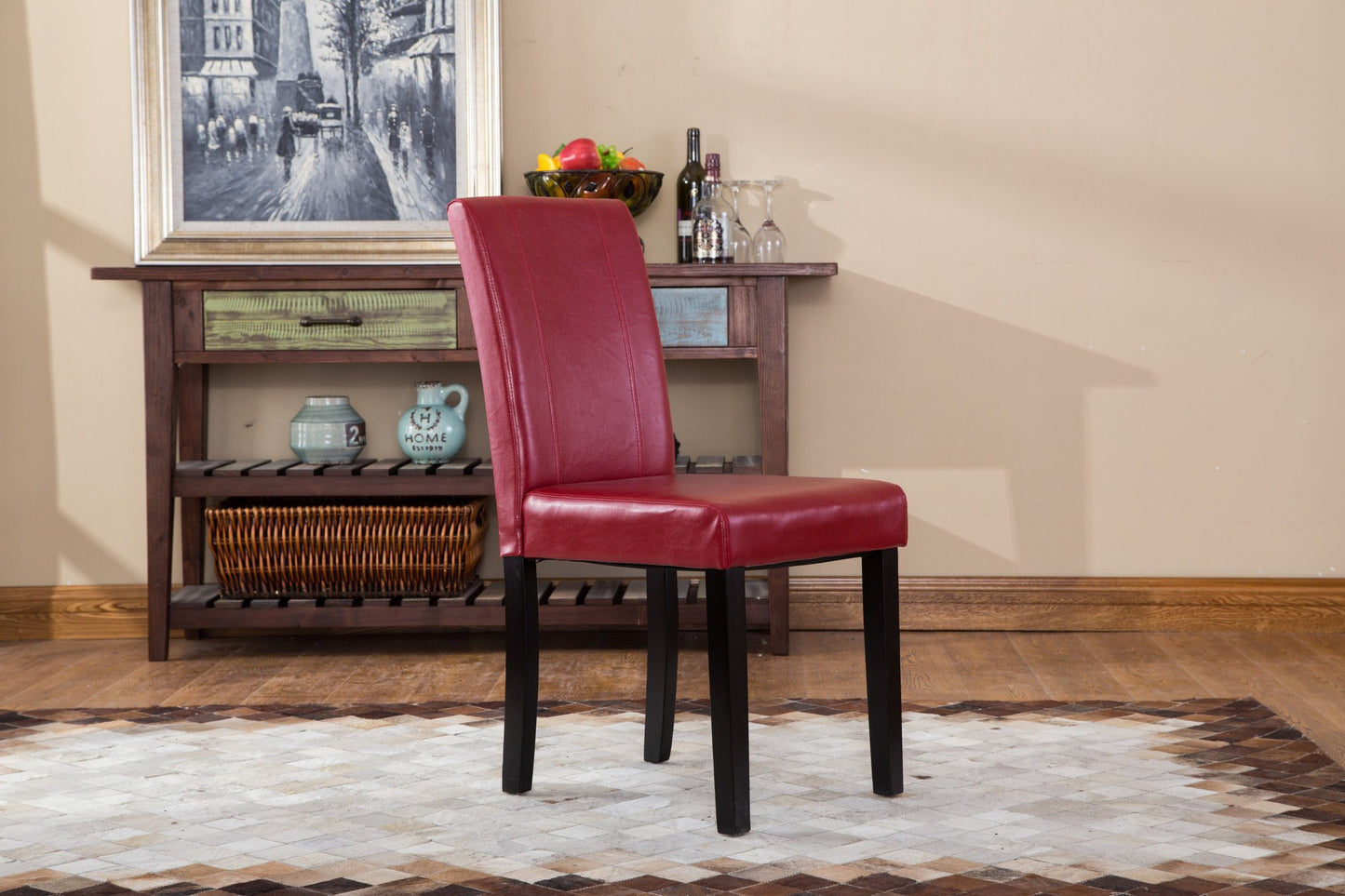 Urban Style Solid Wood Leatherette Padded Parson Chair - Set of 2