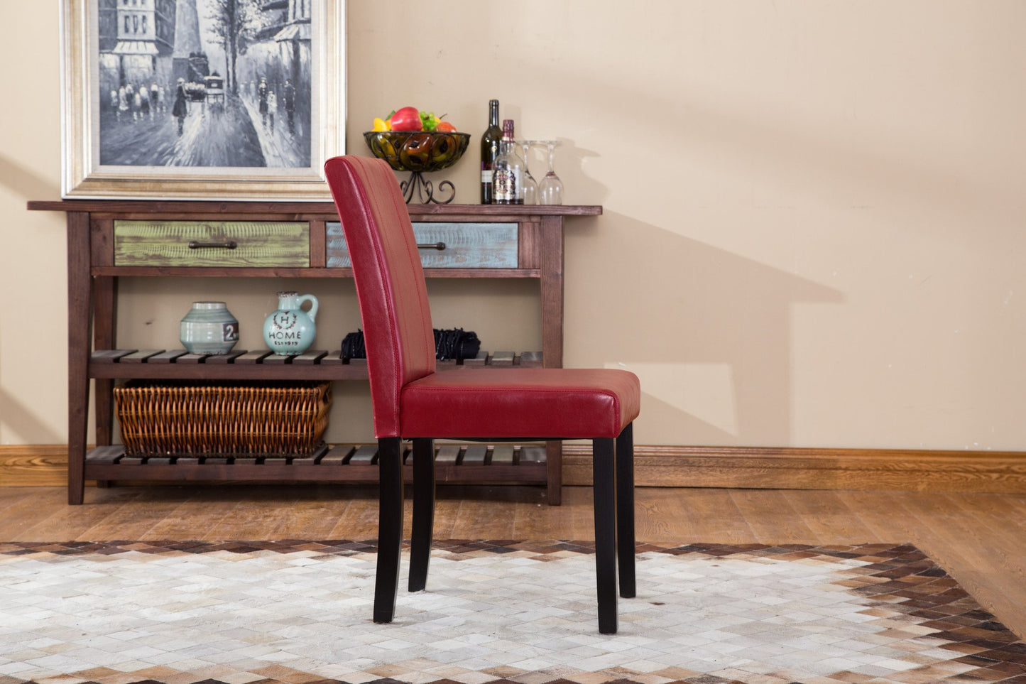 Urban Style Solid Wood Leatherette Padded Parson Chair - Set of 2