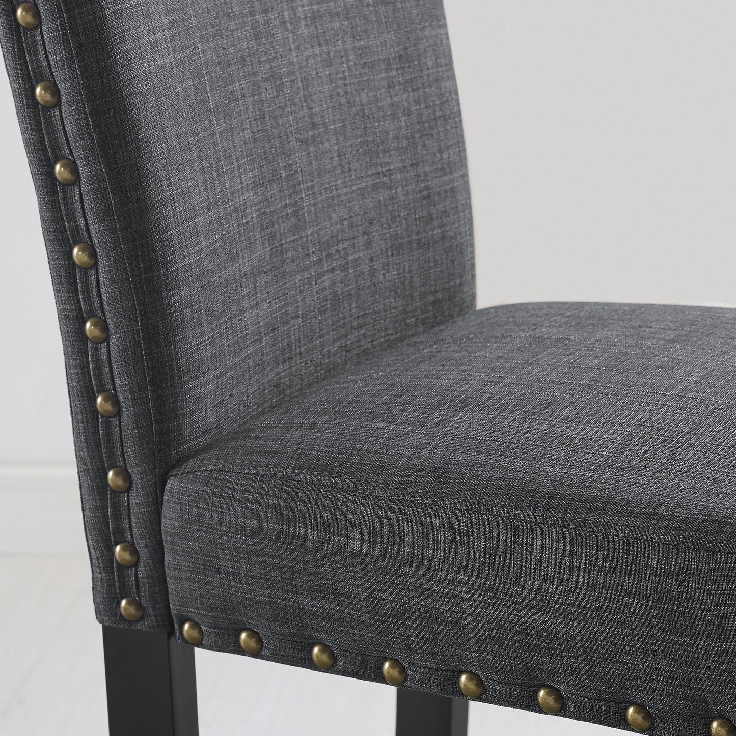 Biony Gray Fabric Dining Chairs with Nailhead Trim, Set of 2