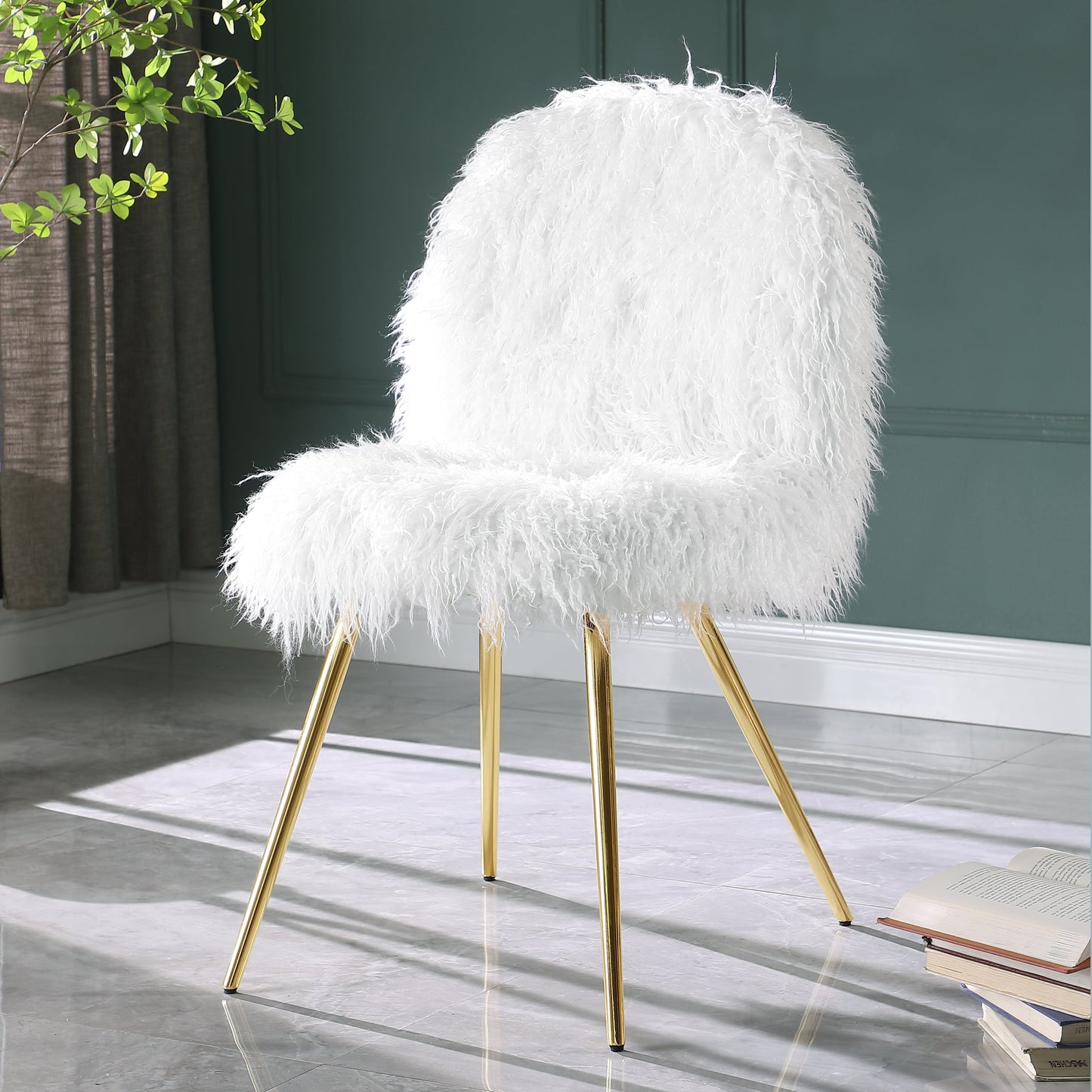 Ravni Faux Fur Accent Chair with Ottman