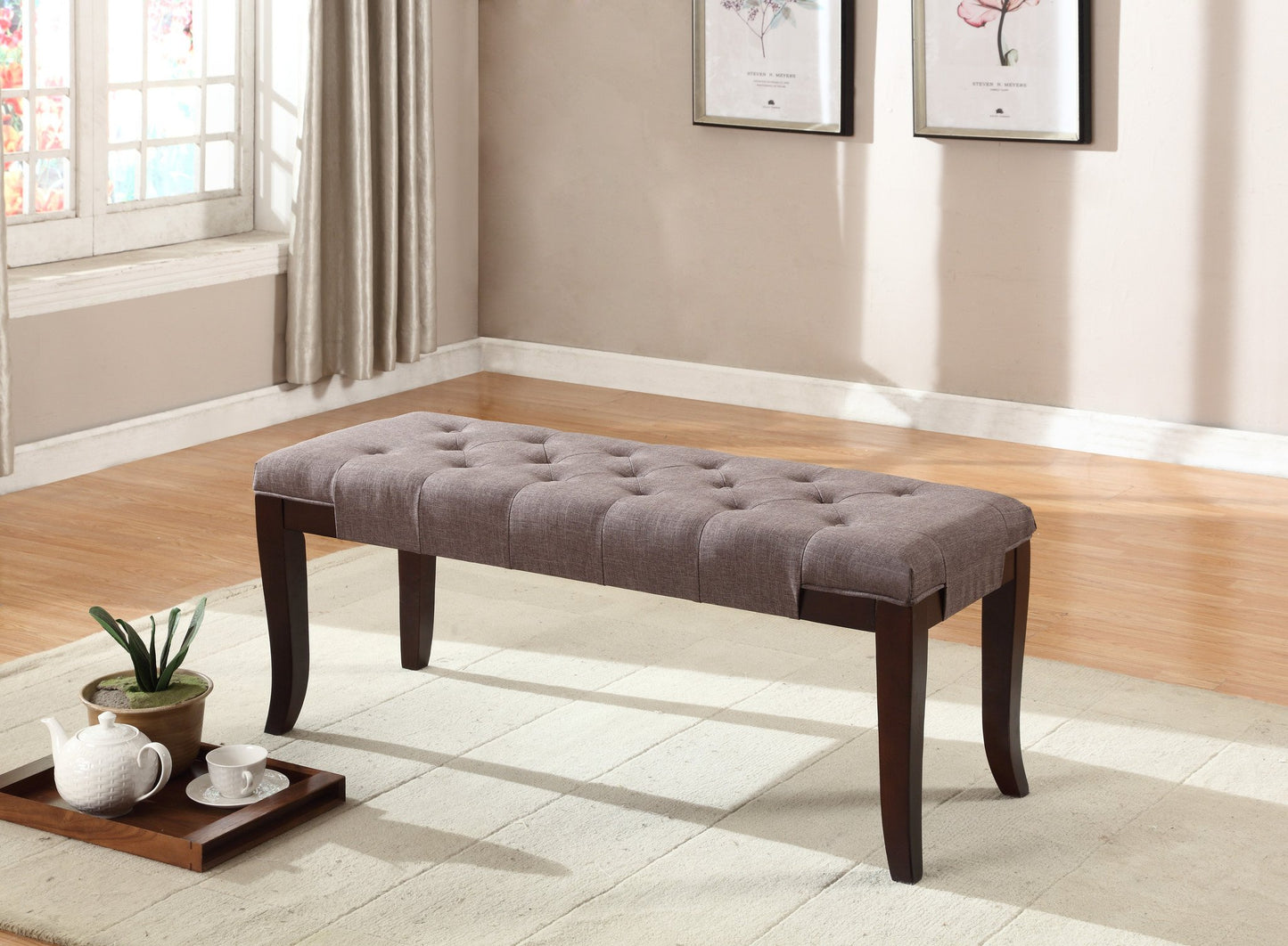 Linon Brown Fabric Tufted Ottoman Bench
