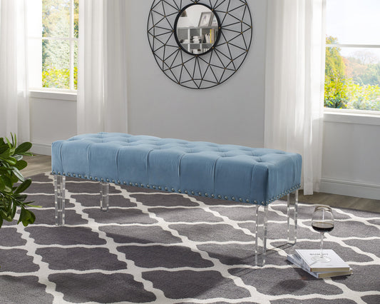 Valley Button tufted Velvet Upholstered Bench With Acrylic Leg
