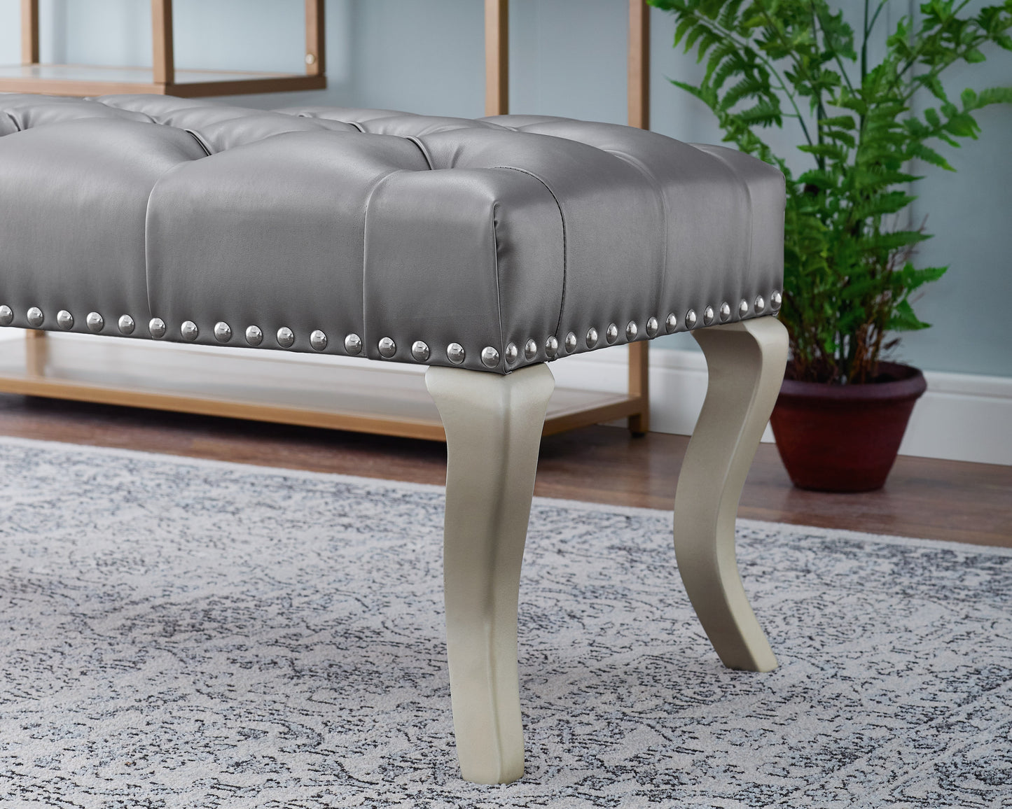 Decor Maxem Tufted Faux Leather Upholstered Seat with Nailhead Trim Bench