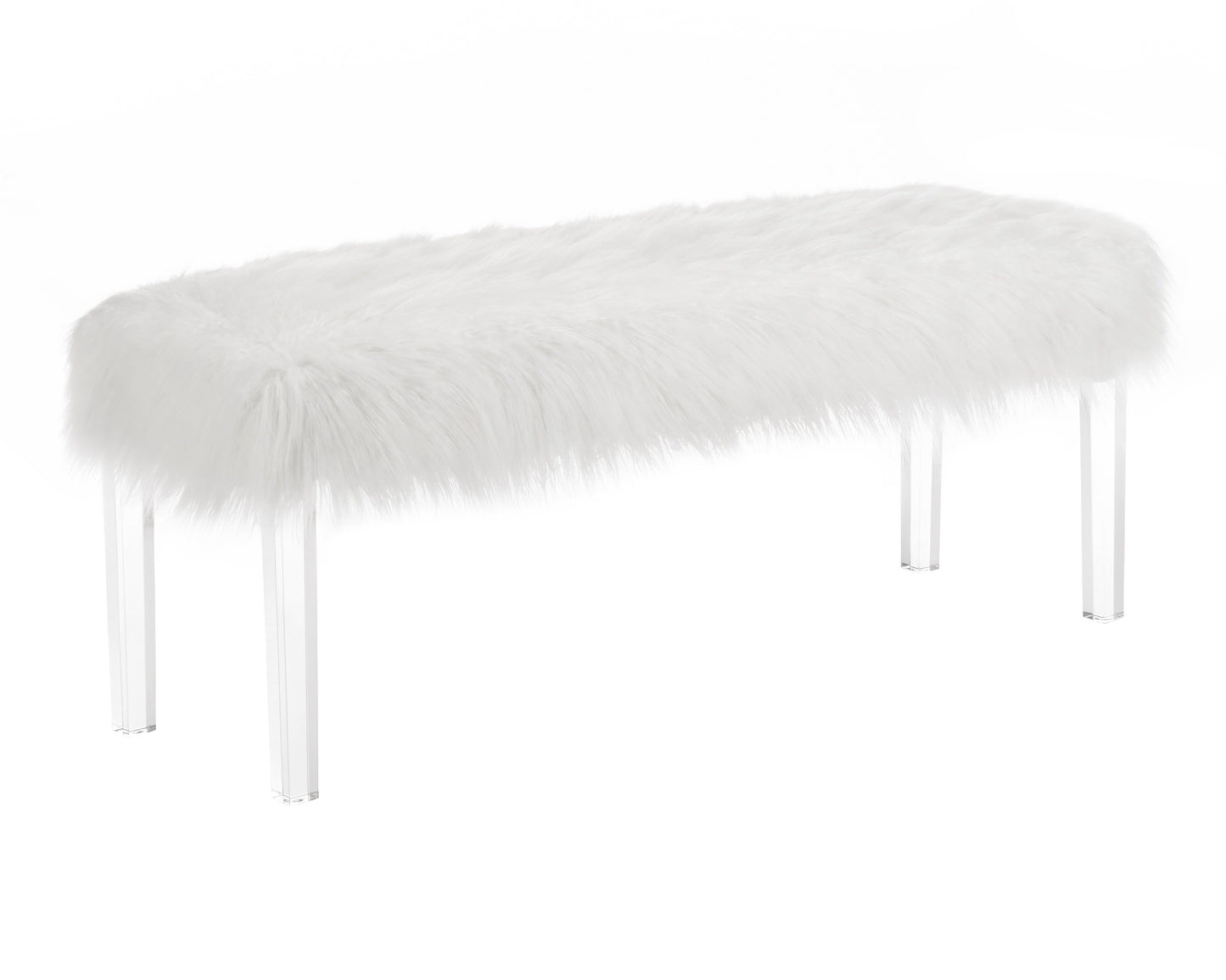 White Faux Fur Bench with Acrylic Legs