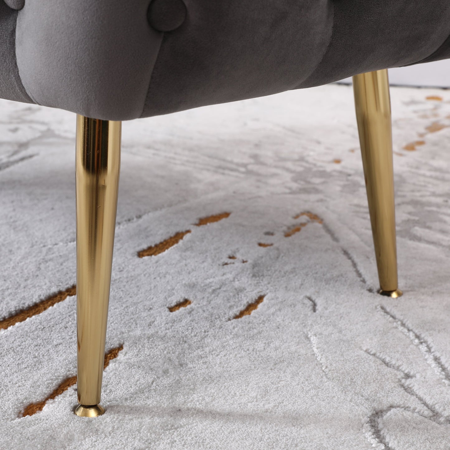 Sira Velvet Button Tufted Bench with Gold Metal Legs, Gray