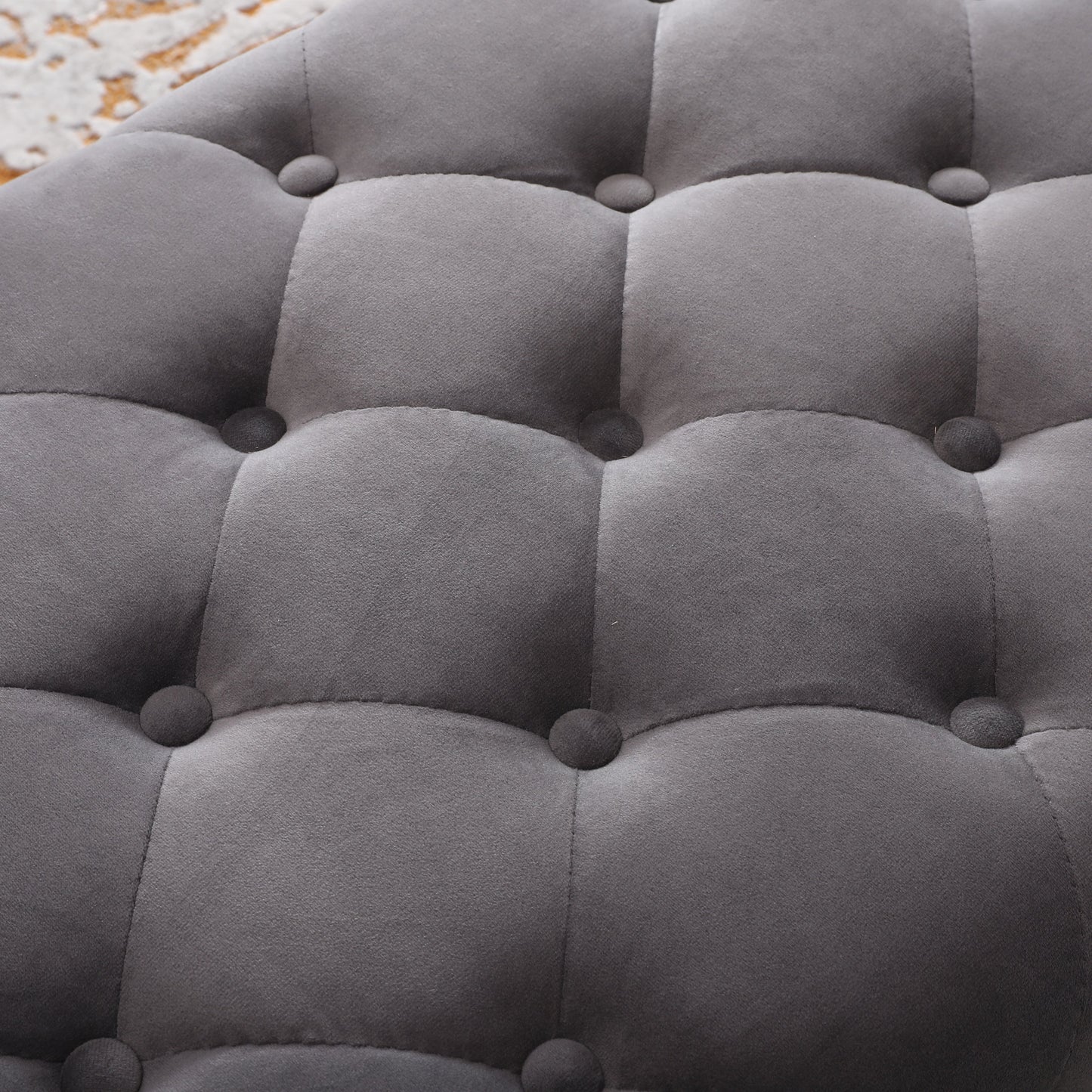 Sira Velvet Button Tufted Bench with Gold Metal Legs, Gray