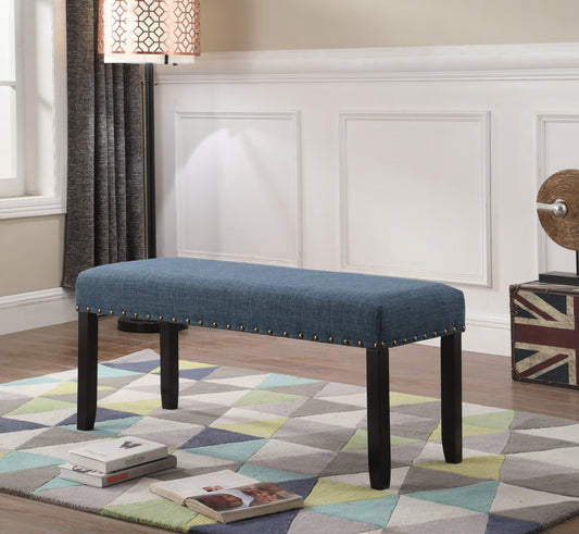 Biony Blue Fabric Dining Bench with Nailhead Trim