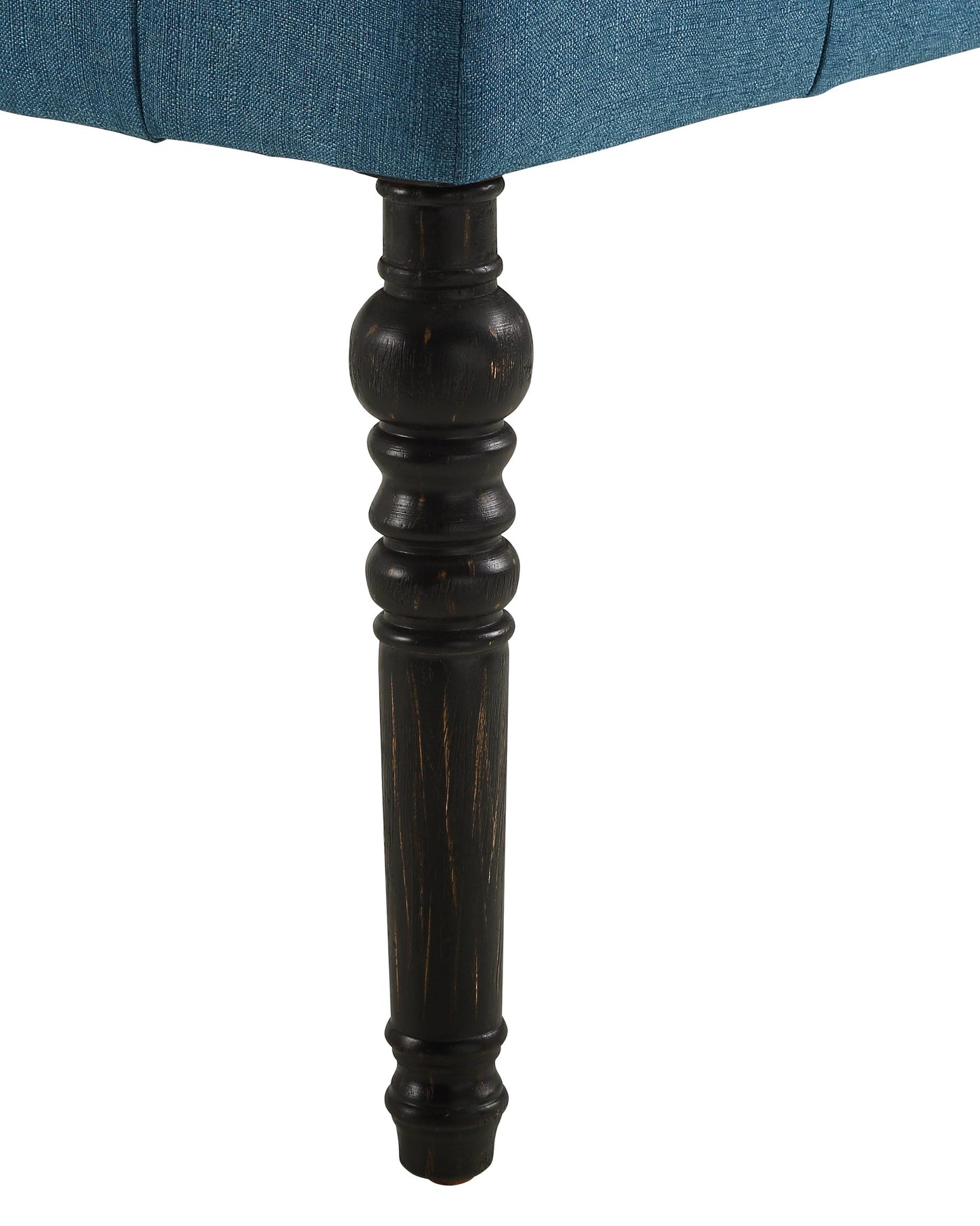 Leviton Fabric Tufted Turned Leg Dining Bench, Blue