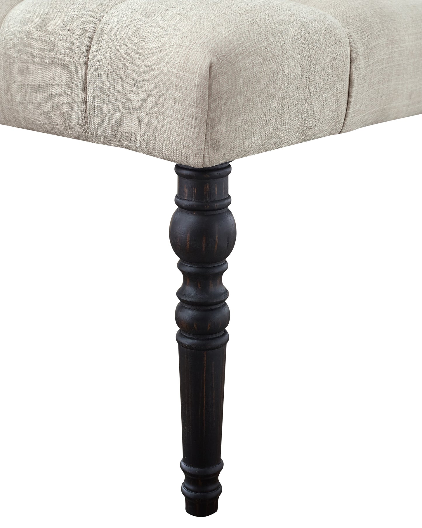 Leviton Fabric Tufted Turned Leg Dining Bench, Tan