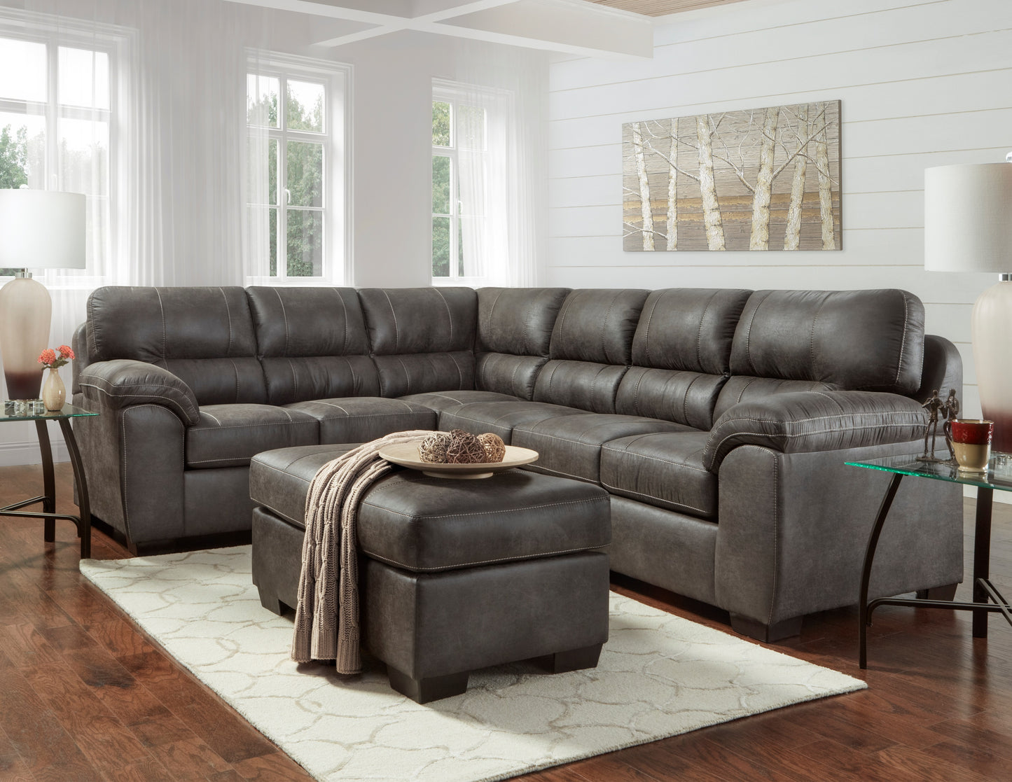 Tirana Contemporary Fabric Pillow-top Arm Sectional Sofa Collection, Sequoia Ash