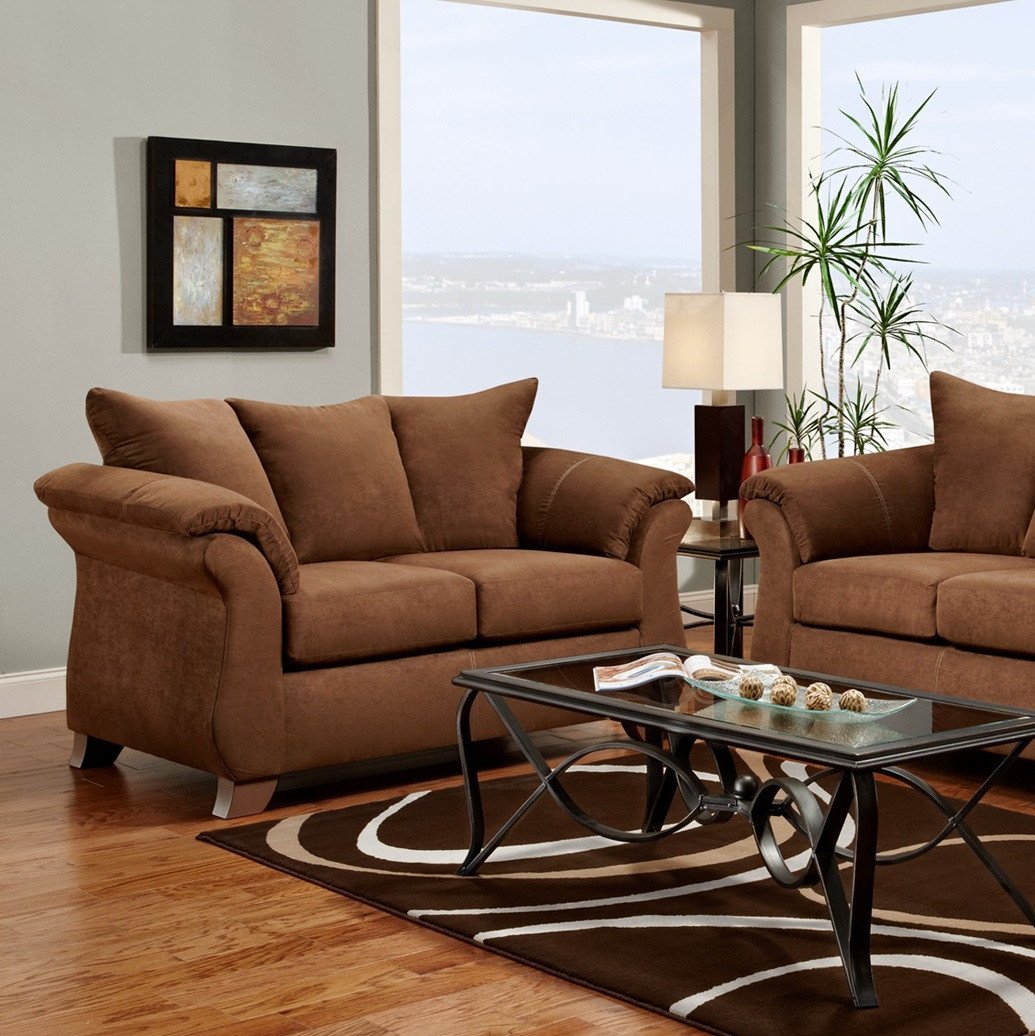 Sensations Chocolate Microfiber Pillow Back Loveseat Made In USA