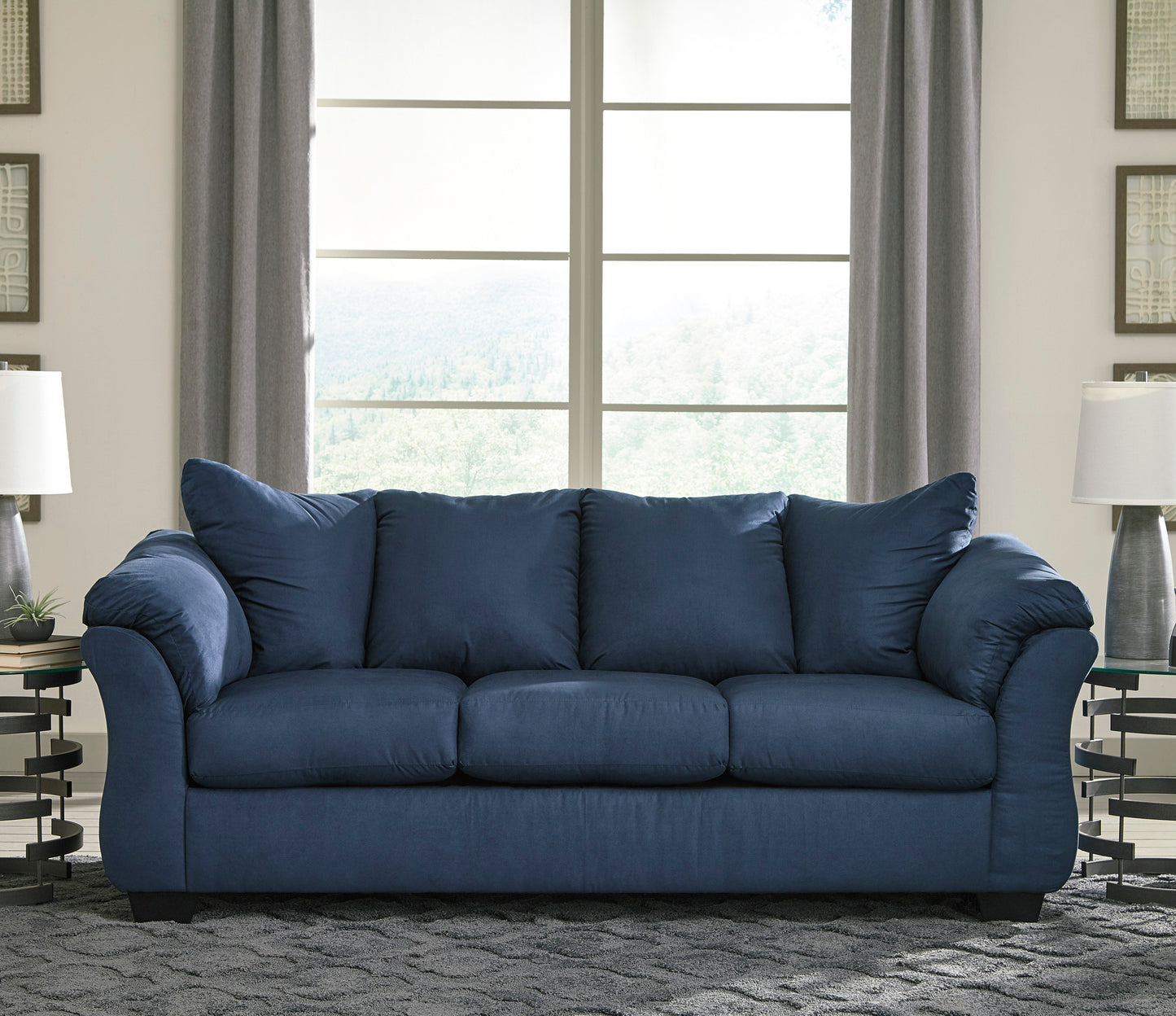 Aruca Sensations Navy Blue Microfiber Pillow Back Sofa