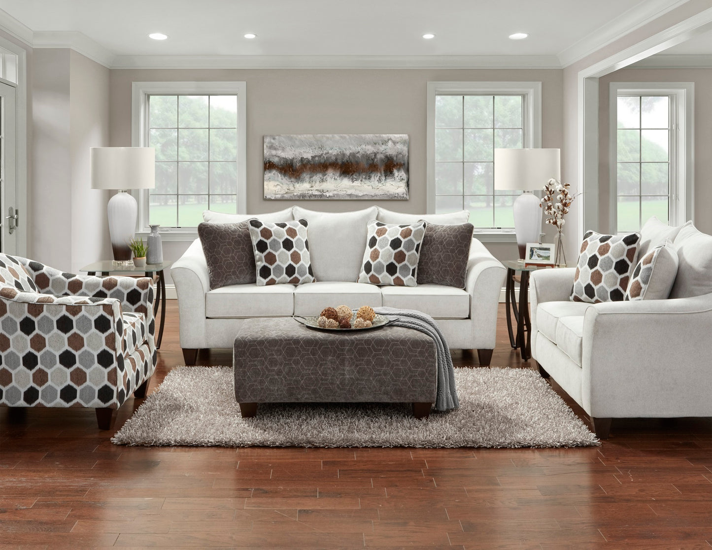 Camero Fabric Pillowback Sofa, Silver