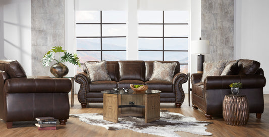 Leinster Faux Leather Upholstered Nailhead Living Room Collection in Espresso