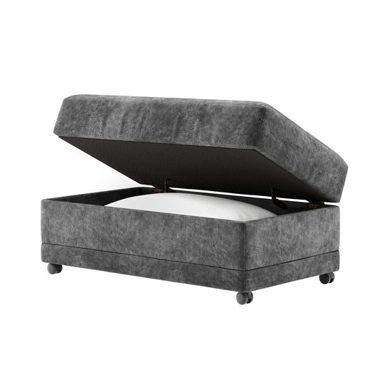 Bonarse Fabric Storage Ottoman with Casters in Wonderland Slate