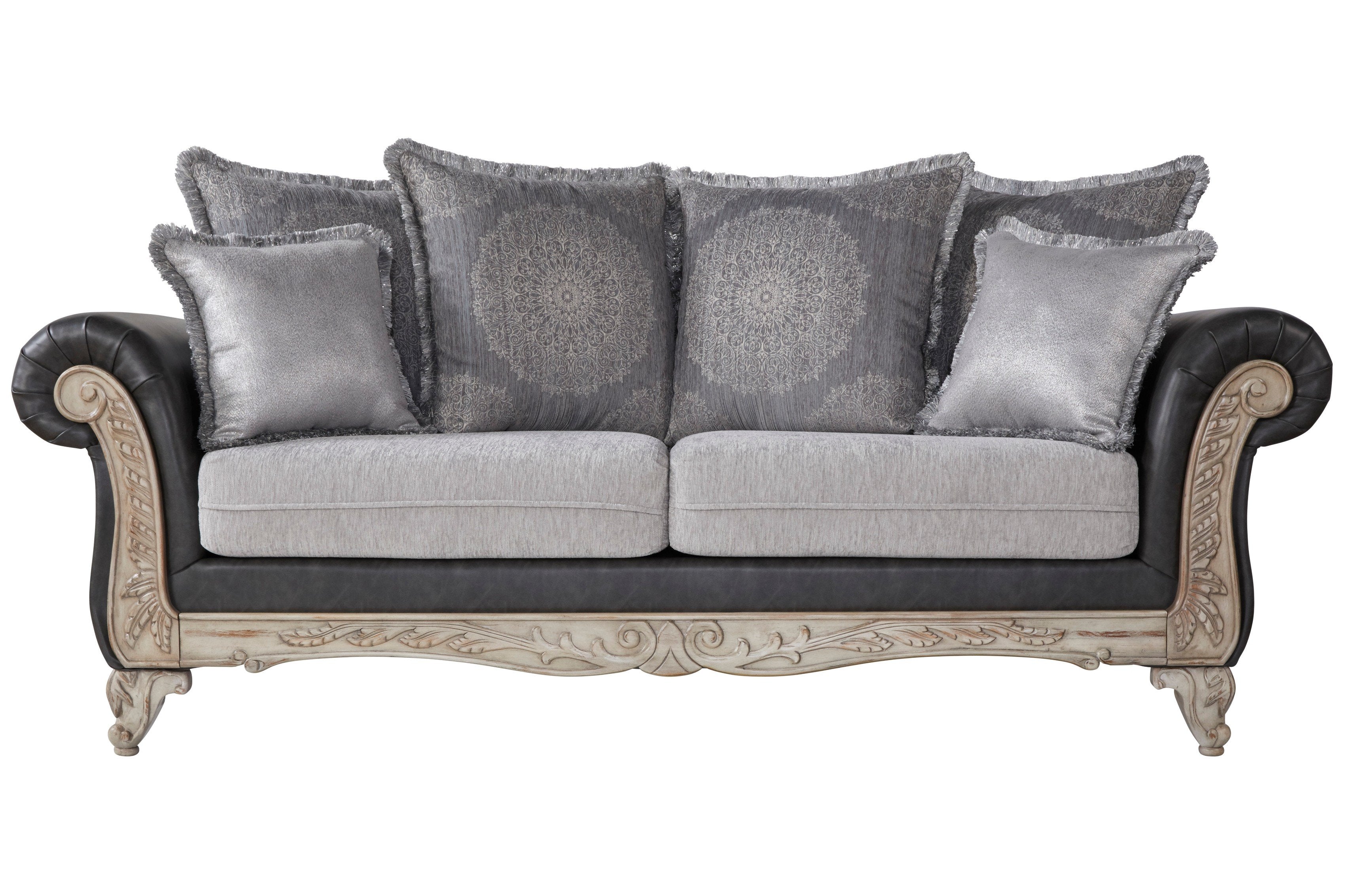 San Marino 2-Tone Fabric Wooden Frame Sofa, Gray – Roundhill Furniture