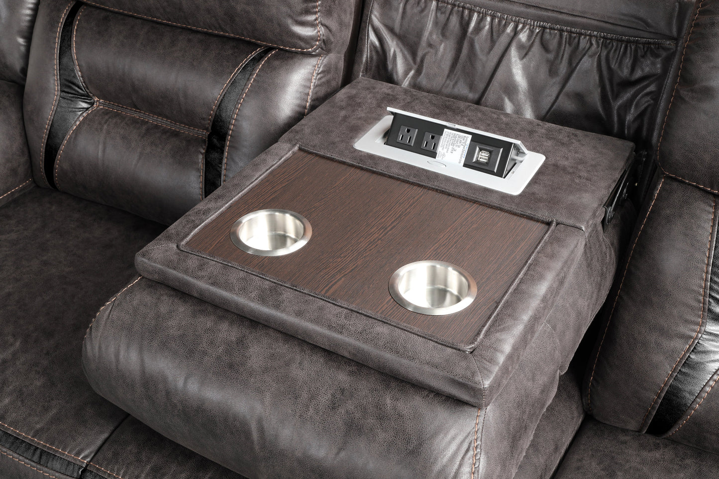 Elkton Manual Motion Reclining Sofa with Storage Console, Dark Chestnut