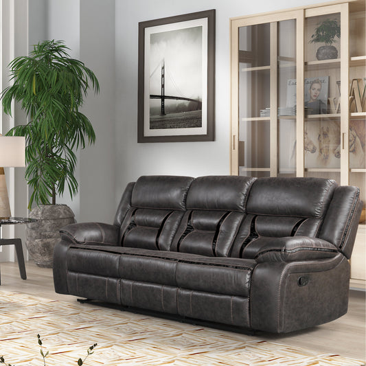 Elkton Manual Motion Reclining Sofa with Storage Console, Dark Chestnut