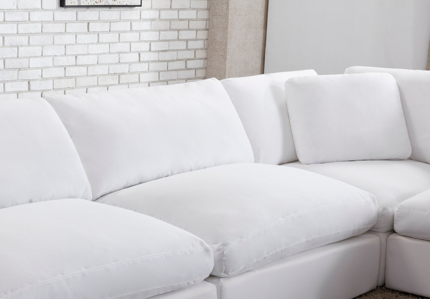 Rivas Contemporary Feather Fill 6-Piece Modular Sectional Sofa with Ottoman, White