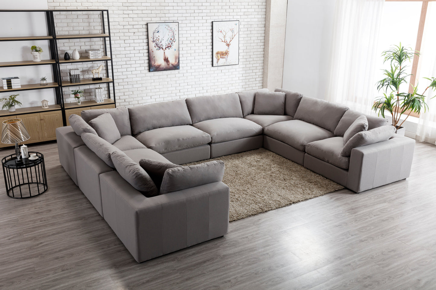 Rivas Contemporary Feather Fill 8-Piece Modular Sectional Sofa, Graphite