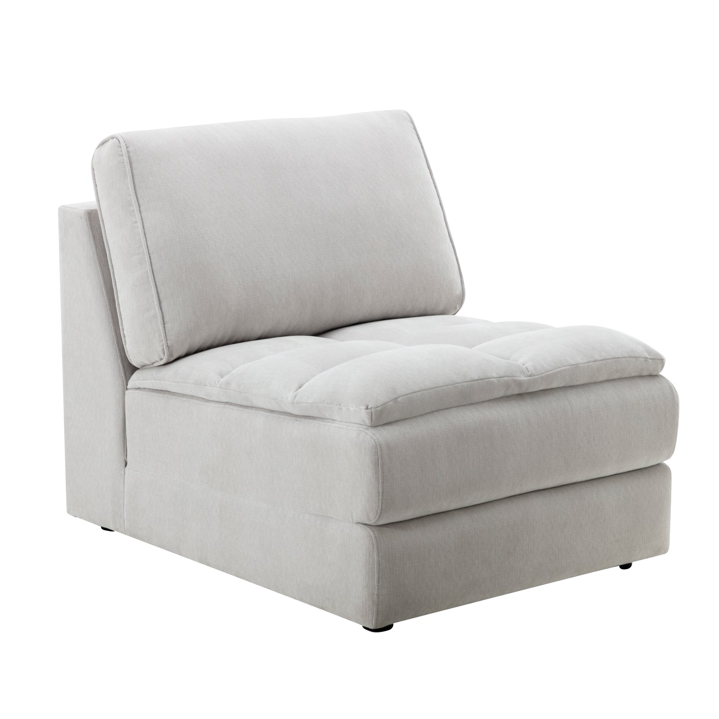 Breton Contemporary Fabric Tufted Sofa with Ottoman, Oyster