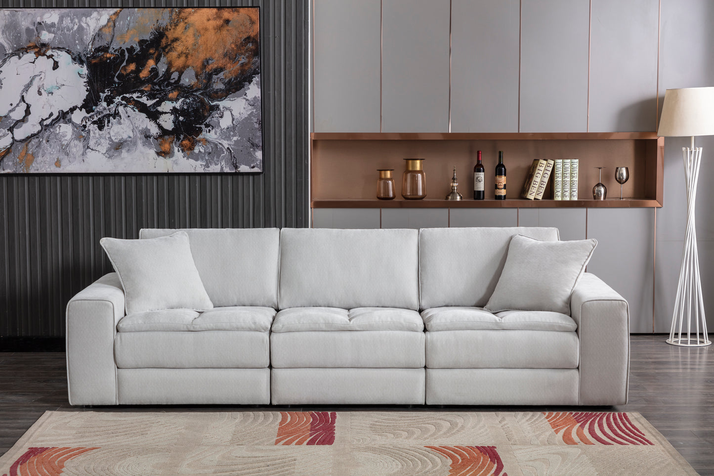 Breton Contemporary Fabric Tufted Sofa, Oyster