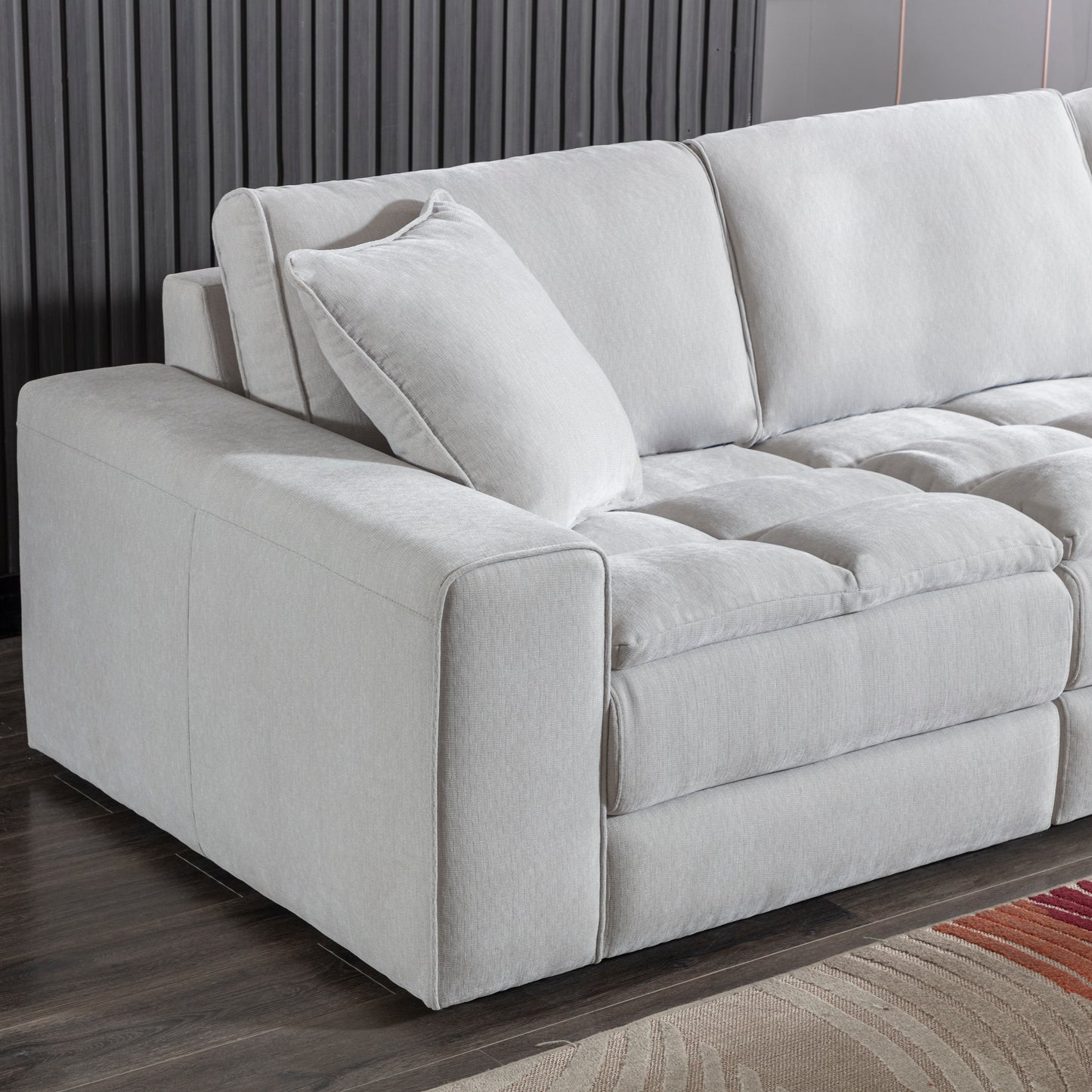 Breton Contemporary Fabric Tufted Sofa with Ottoman, Oyster