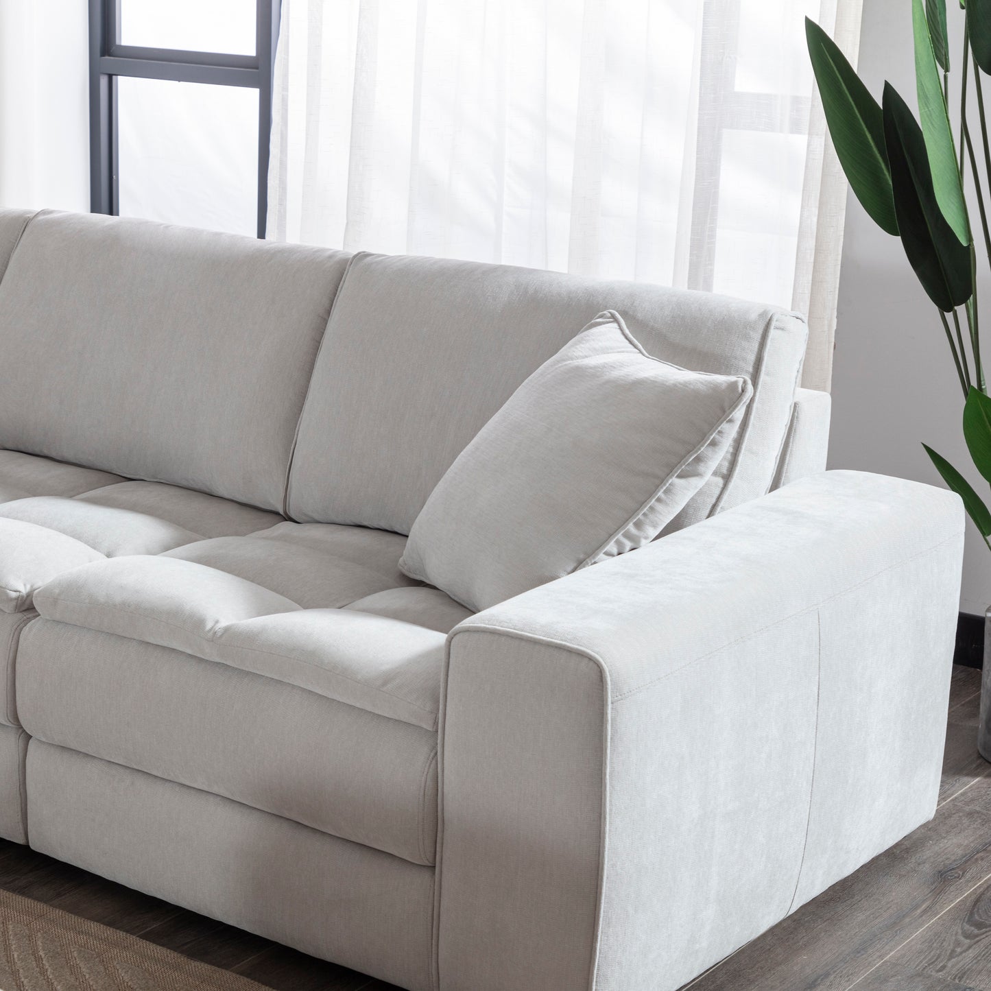 Breton Contemporary Fabric Tufted Sofa with Ottoman, Oyster