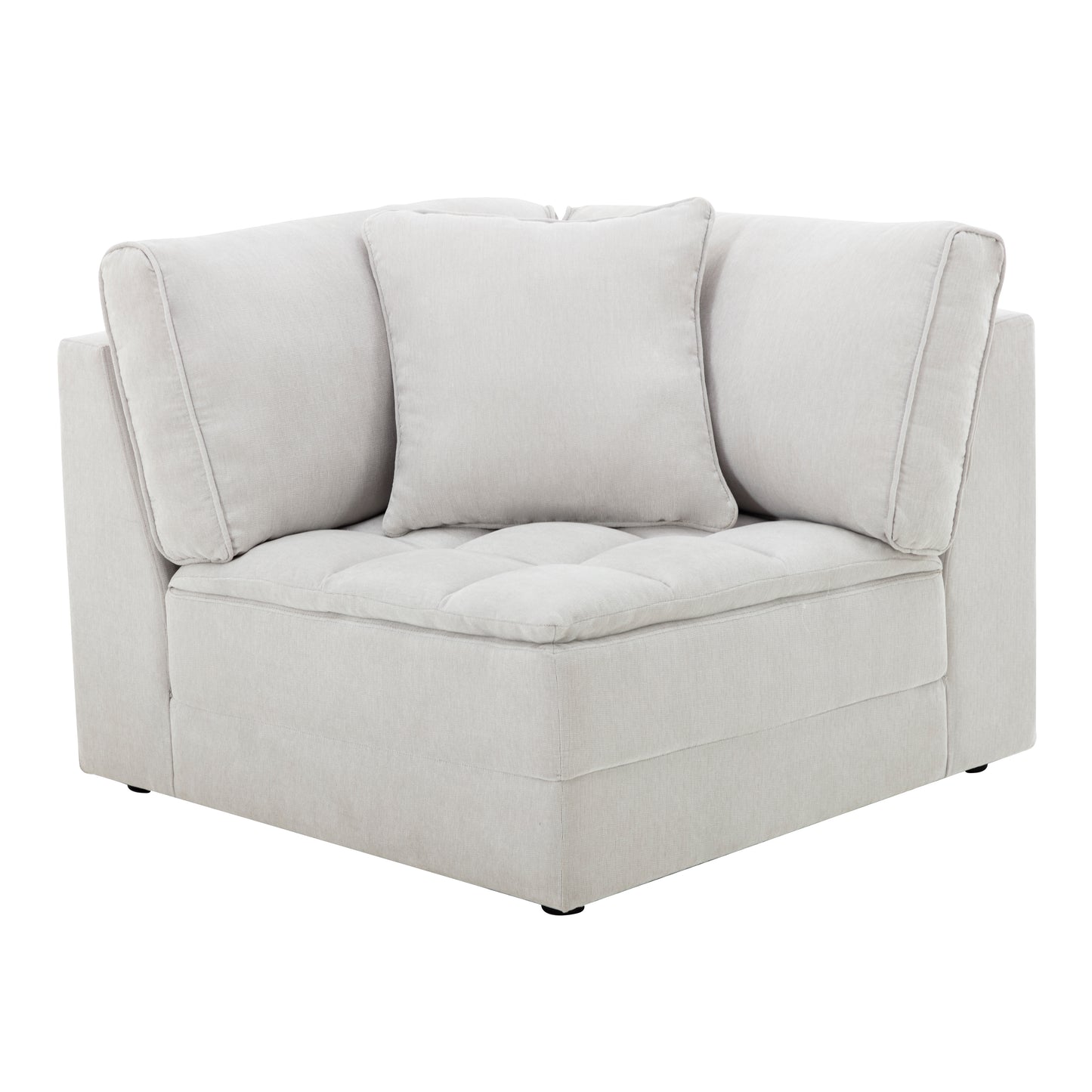 Breton Contemporary Fabric Tufted Modular Sectional Sofa with Ottoman, Oyster