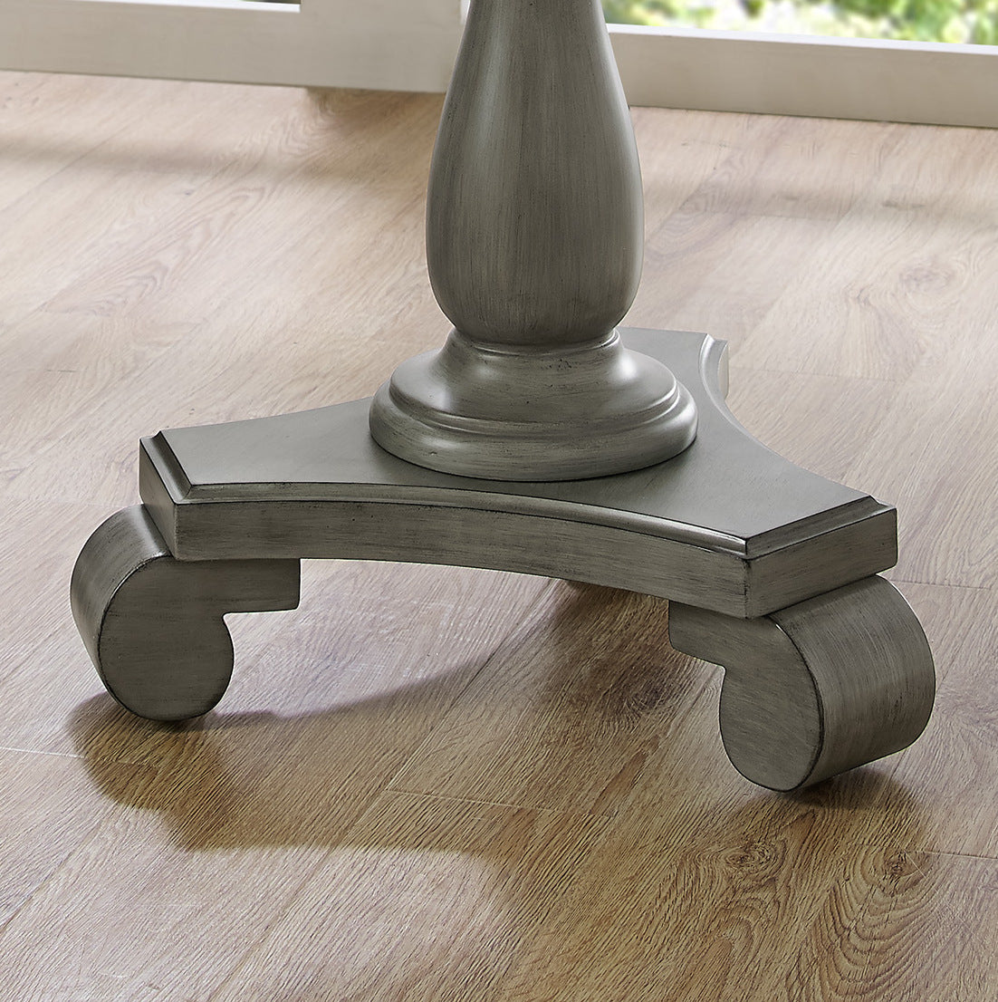 Rene Round Wood Pedestal Side Table, Gray