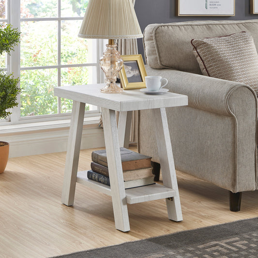 Athens Contemporary Wood Shelf Side Table in White Finish