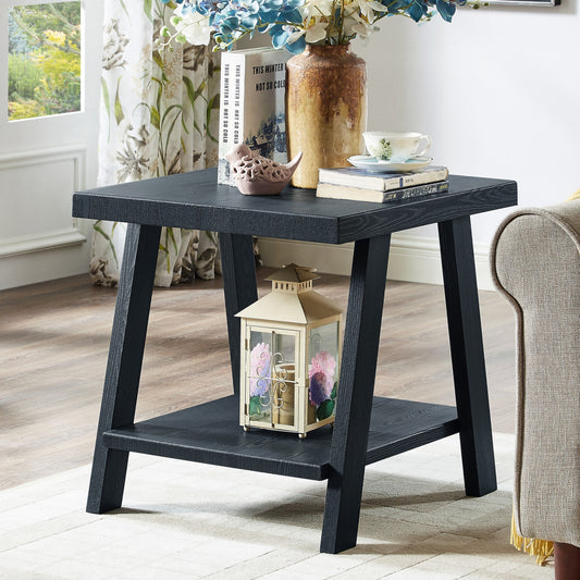 Athens Contemporary Replicated Wood Shelf End Table in Black Finish