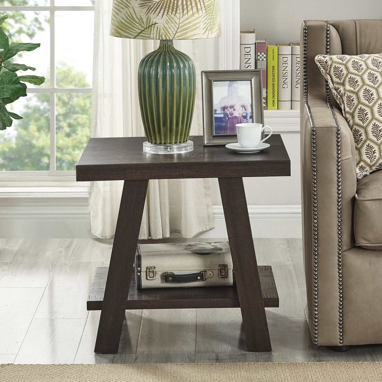Athens Contemporary Wood Shelf End Table in Weathered Espresso