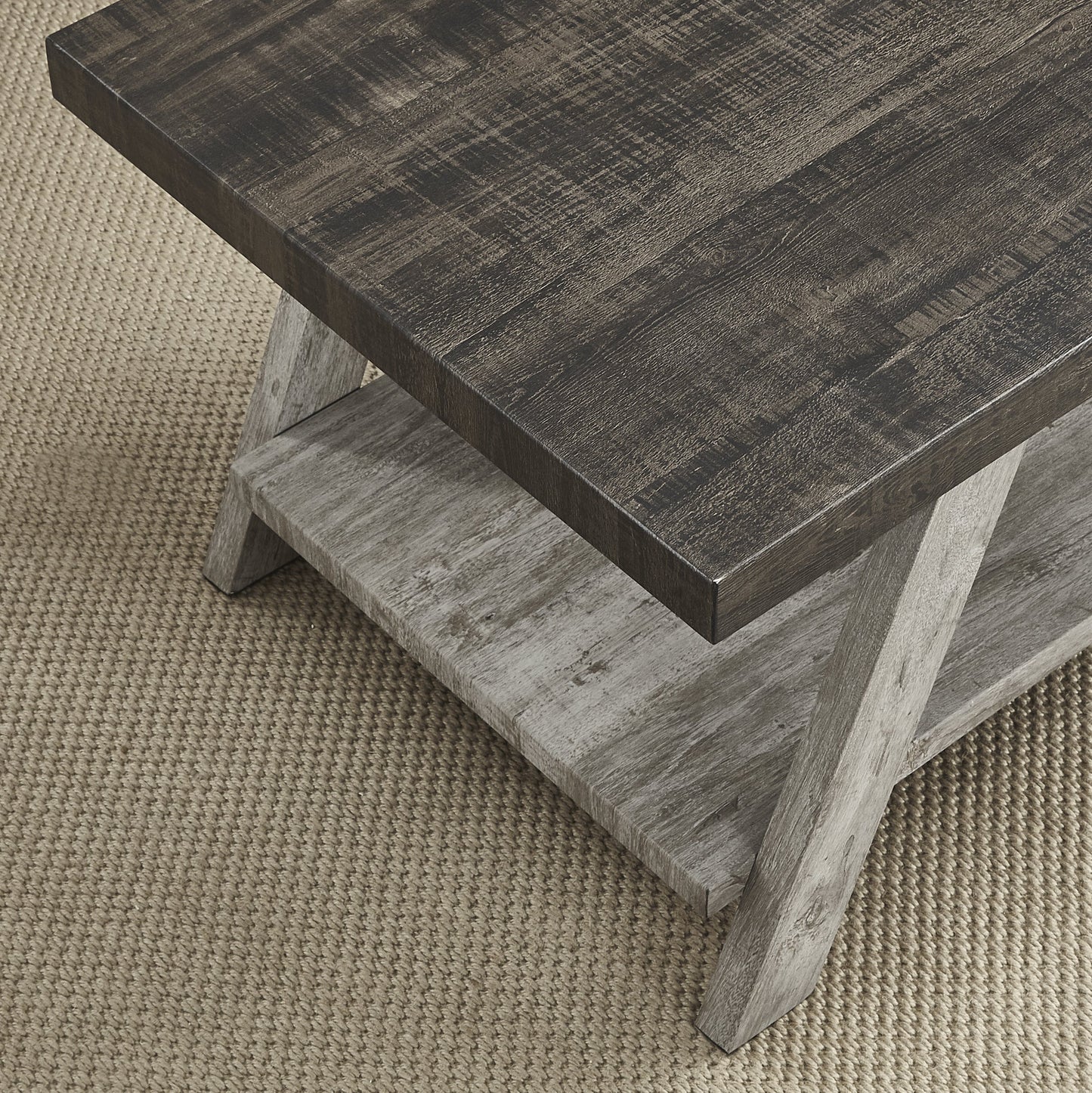 Athens Contemporary Two-Tone Wood Shelf End Table in Weathered Walnut and Gray