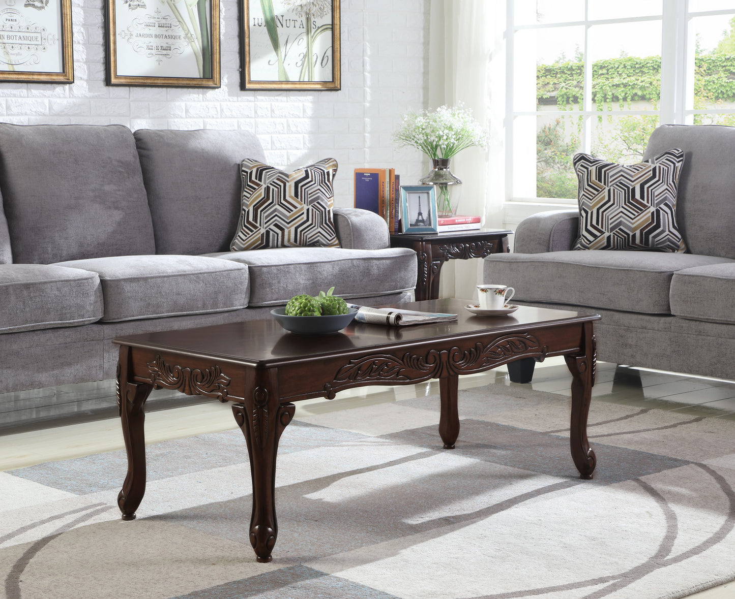 3Pc Dark Cherry Finish Coffee & End Table Set