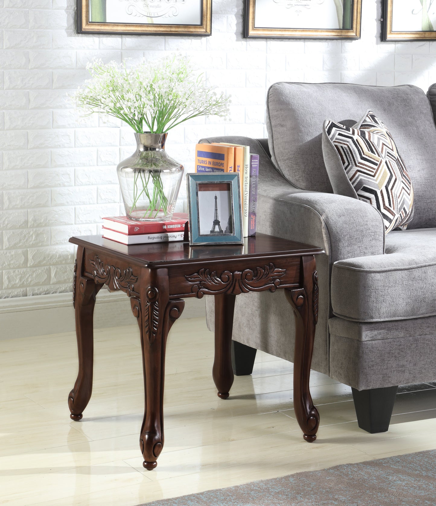 3Pc Dark Cherry Finish Coffee & End Table Set