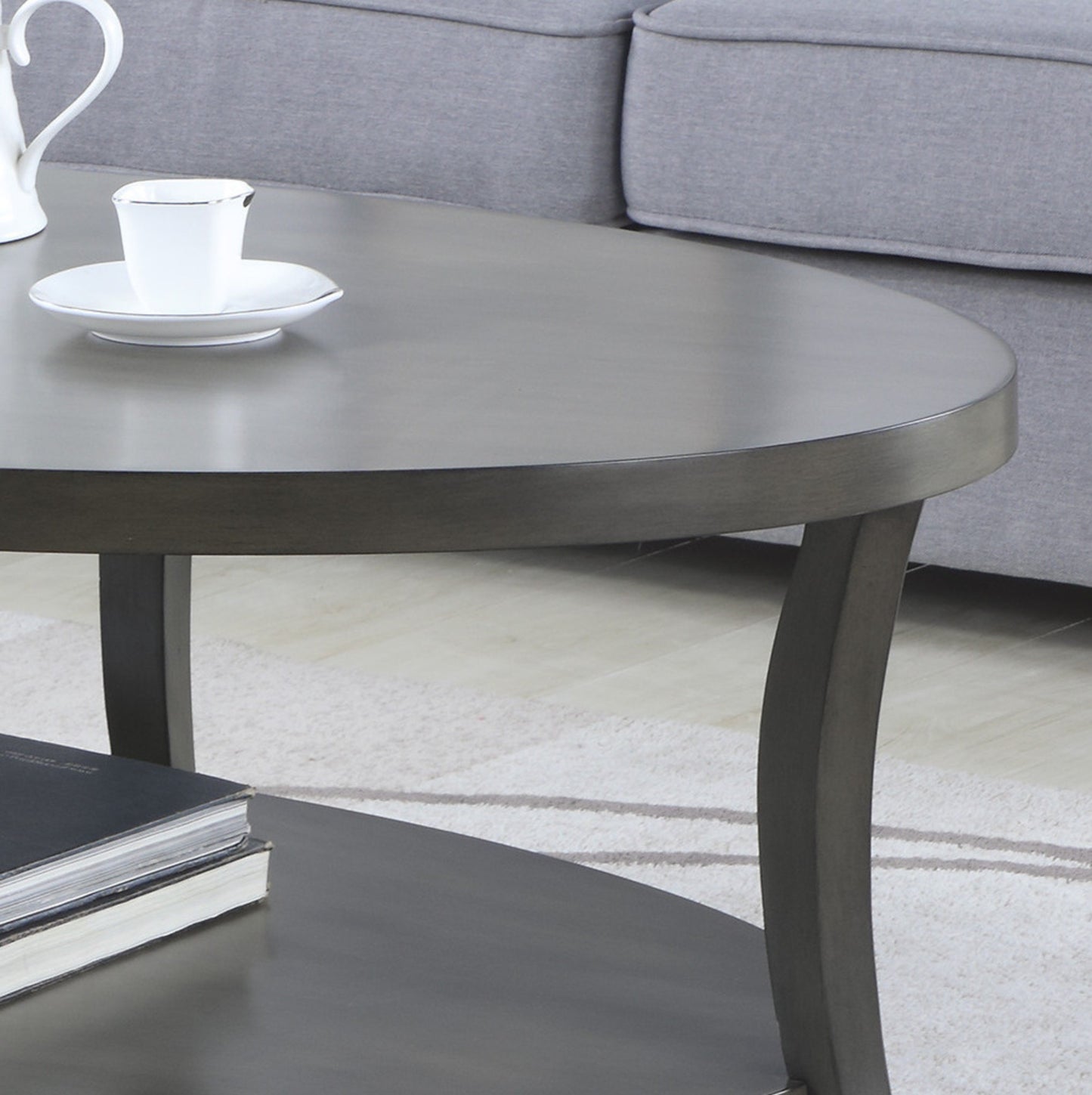 Perth Contemporary Oval Shelf Coffee Table Set, Gray