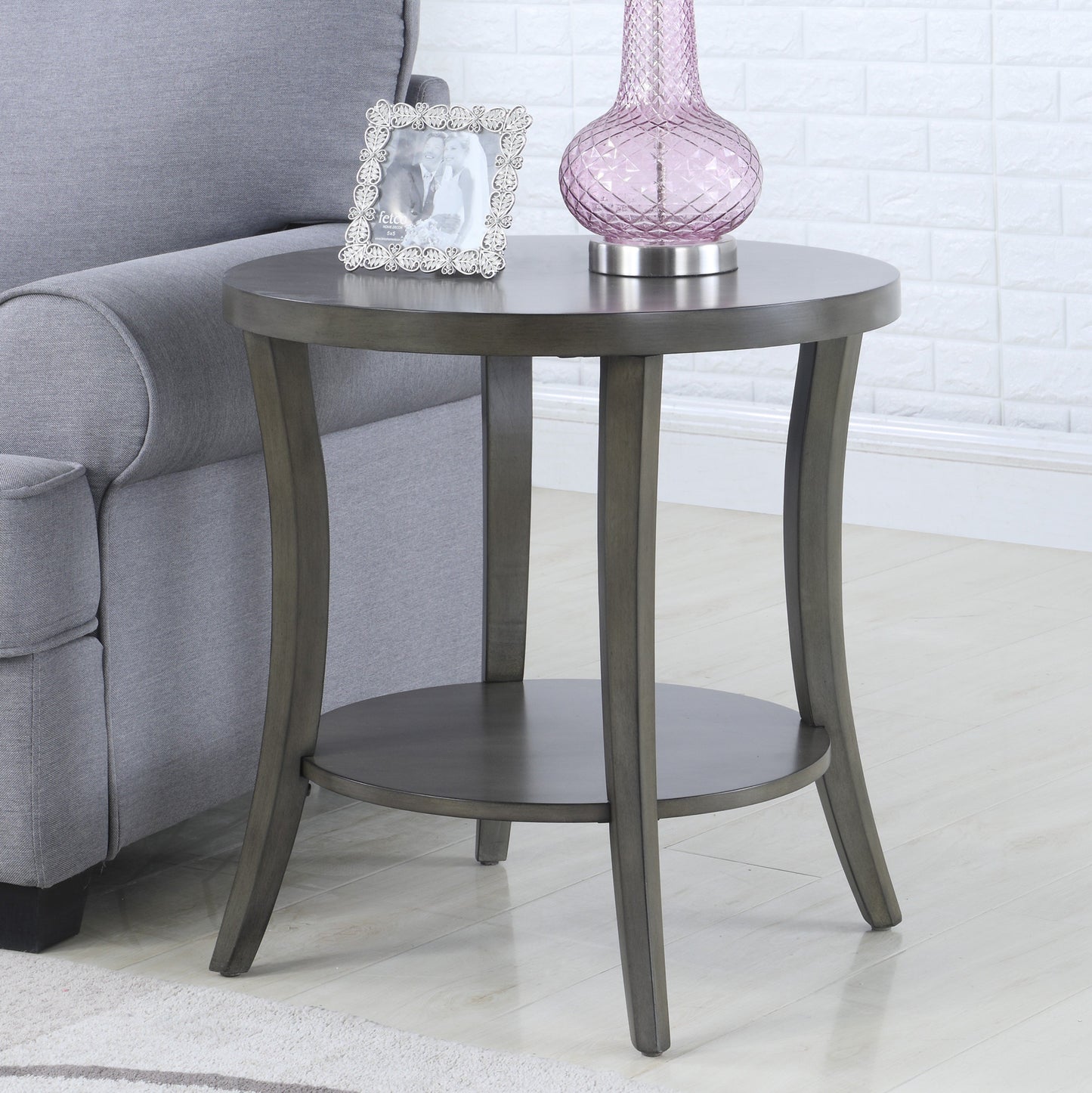 Perth Contemporary Oval Shelf Coffee Table Set, Gray