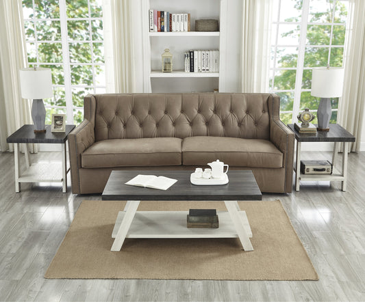 Athens Contemporary 3-Piece Wood Shelf Coffee Table Set in Weathered Charcoal and Beige