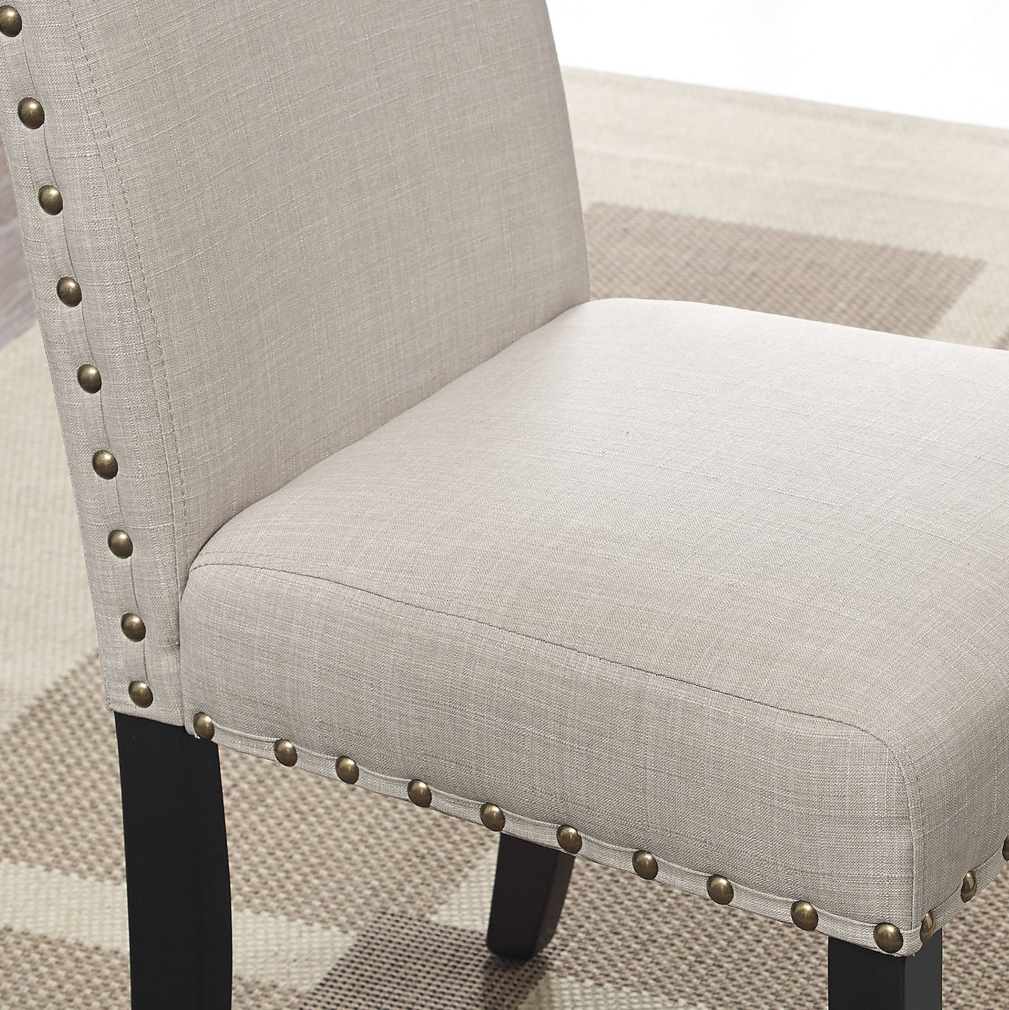 Biony 3-Piece 36" Round Espresso Finish Bar Table with 2 Tan Fabric Nail Head Pub Chairs