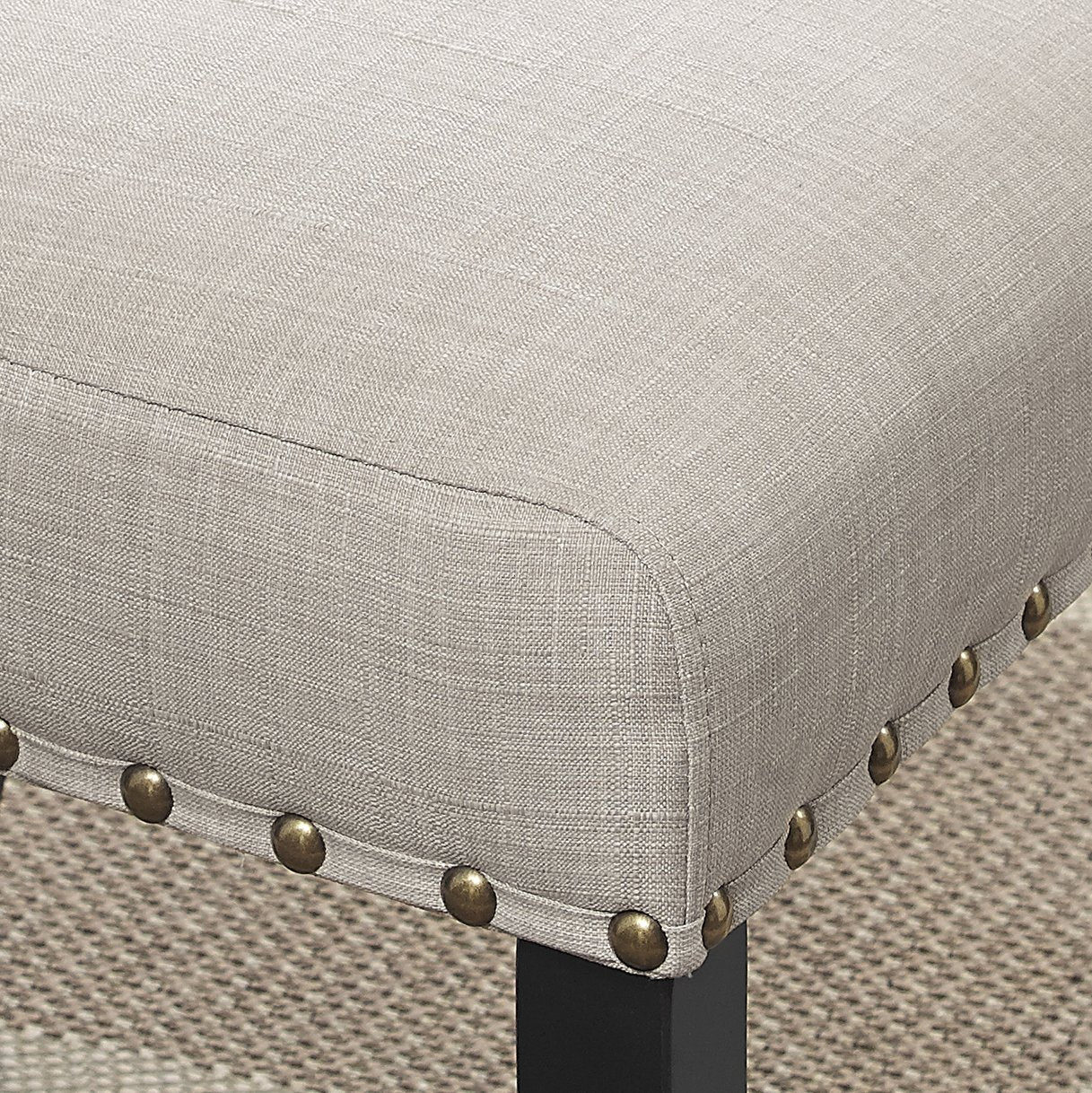 Biony 3-Piece 36" Round Espresso Finish Bar Table with 2 Tan Fabric Nail Head Pub Chairs