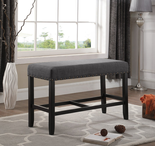 Biony Grey Fabric Counter Height Dining Bench with Nailhead Trim