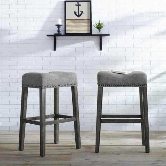 CoCo Upholstered Backless Saddle Seat Bar Stools 29" height Set of 2, Gray