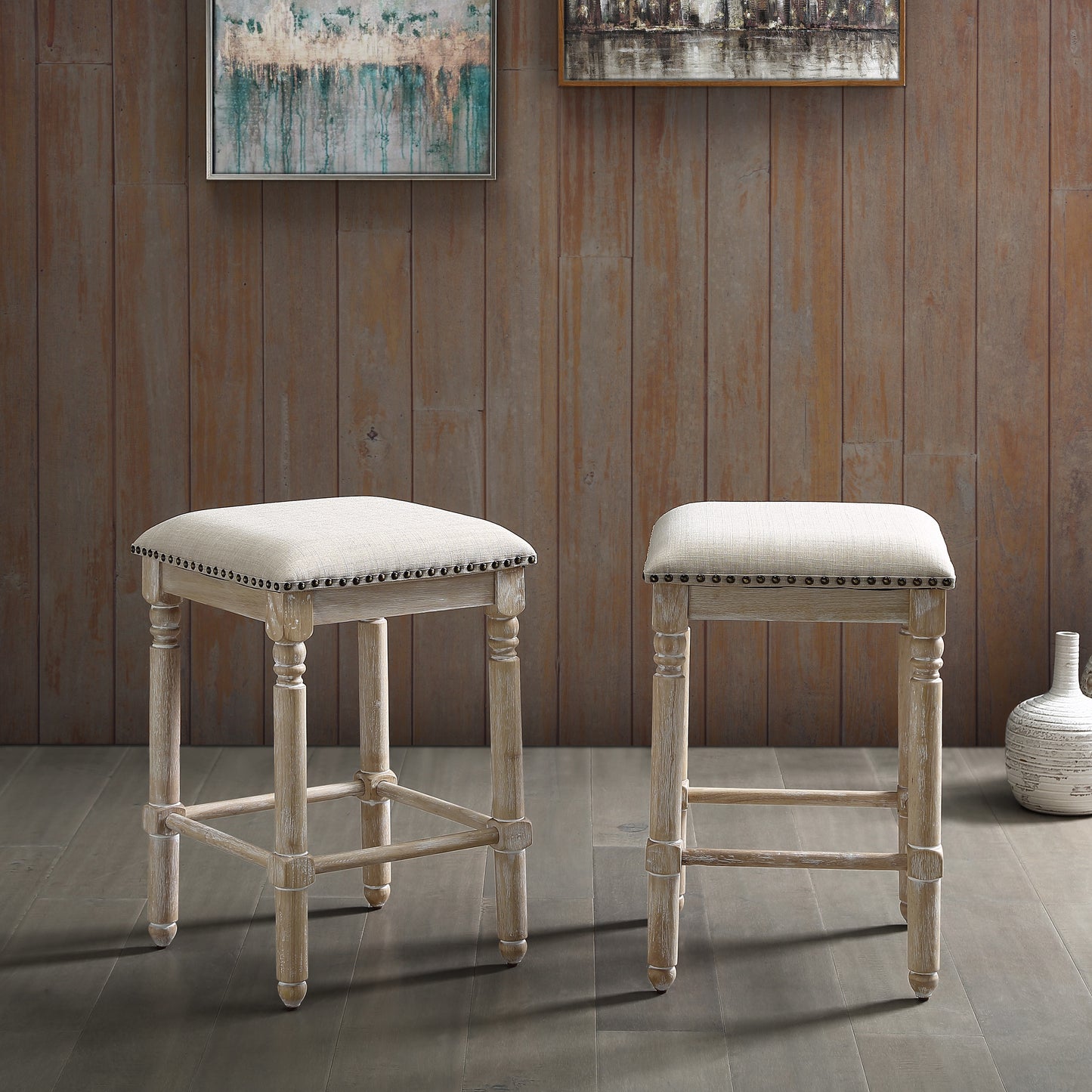 Arnhem Wood Tan Upholstered Counter Height Stool, Set of 2